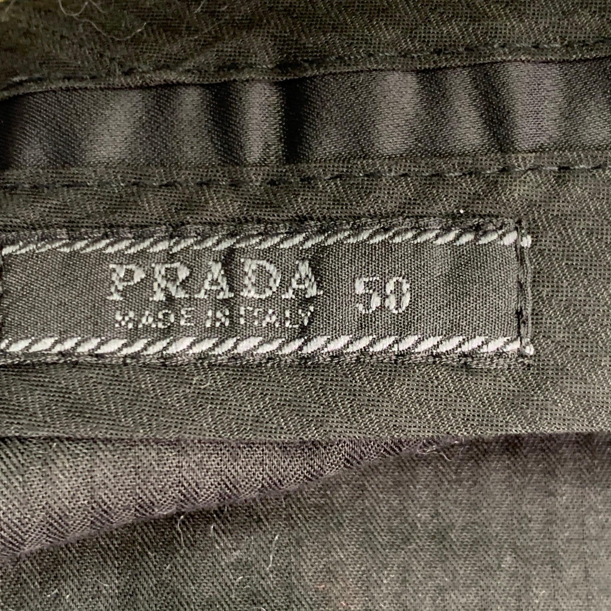 PRADA Size 32 Tan Brown Pinstripe Polyester Linen Button Fly Dress Pants For Sale 6