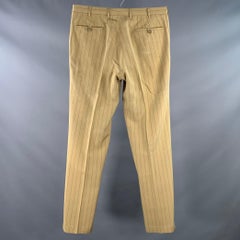 PRADA Size 32 Tan Brown Pinstripe Polyester Linen Button Fly Dress Pants