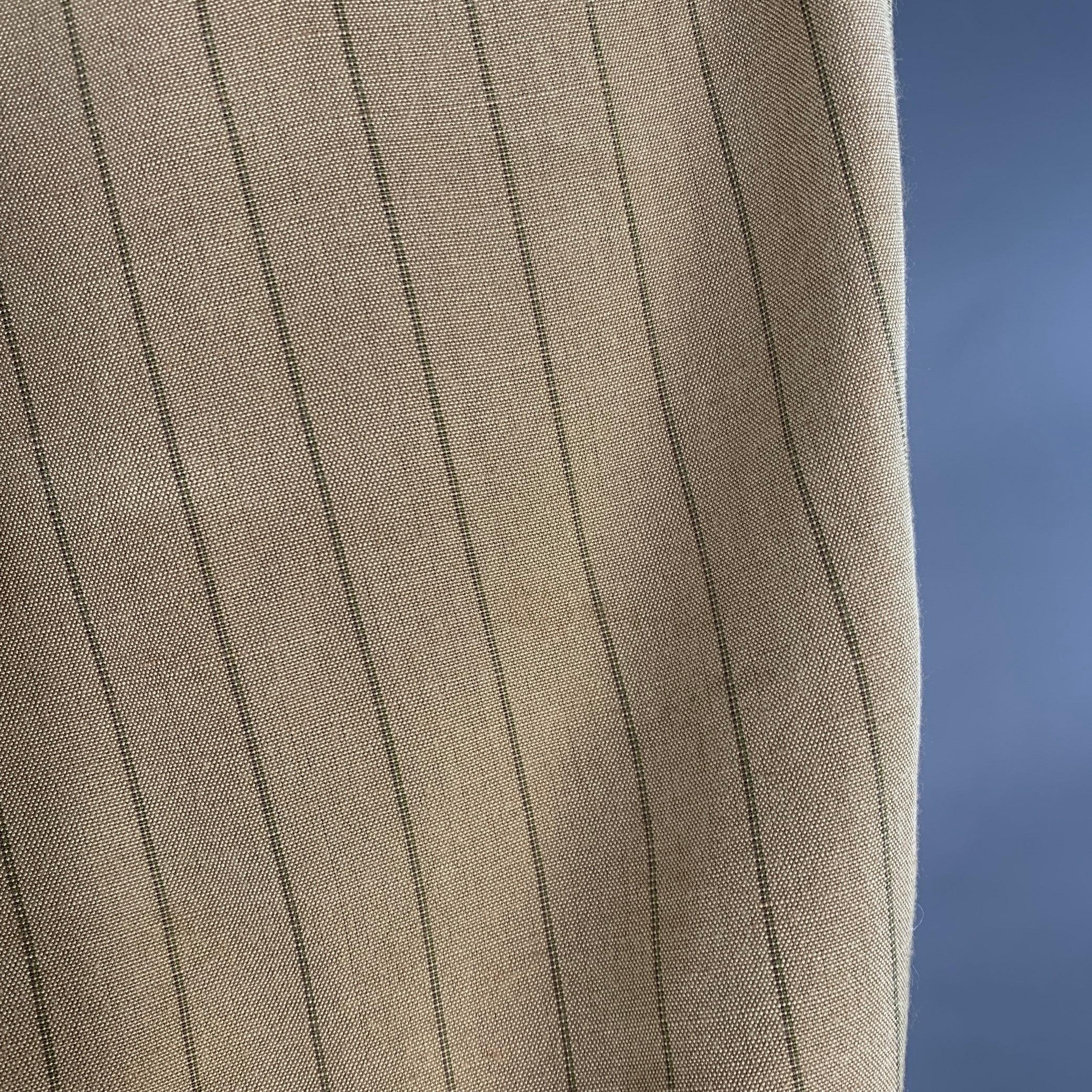PRADA Size 32 Tan Brown Pinstripe Polyester Linen Button Fly Dress Pants In Good Condition For Sale In San Francisco, CA