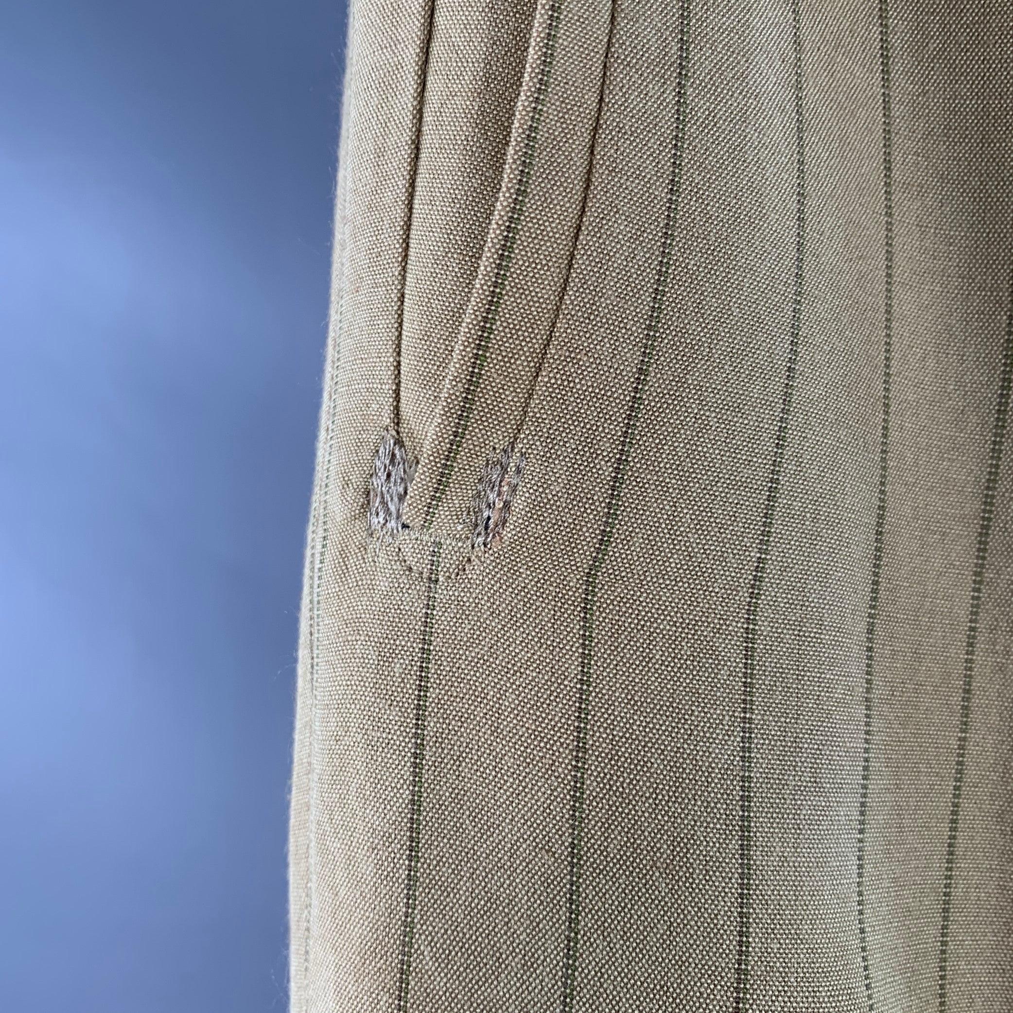 PRADA Size 32 Tan Brown Pinstripe Polyester Linen Button Fly Dress Pants For Sale 2
