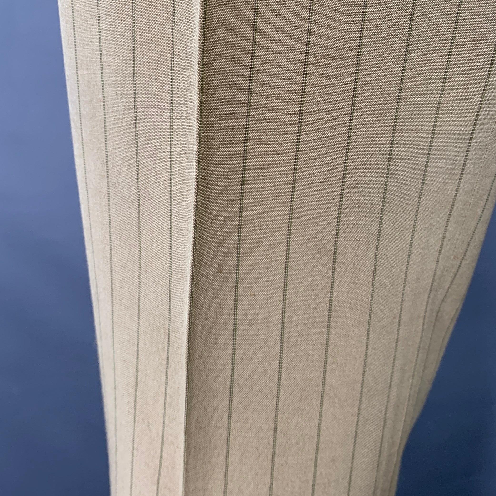 PRADA Size 32 Tan Brown Pinstripe Polyester Linen Button Fly Dress Pants For Sale 4