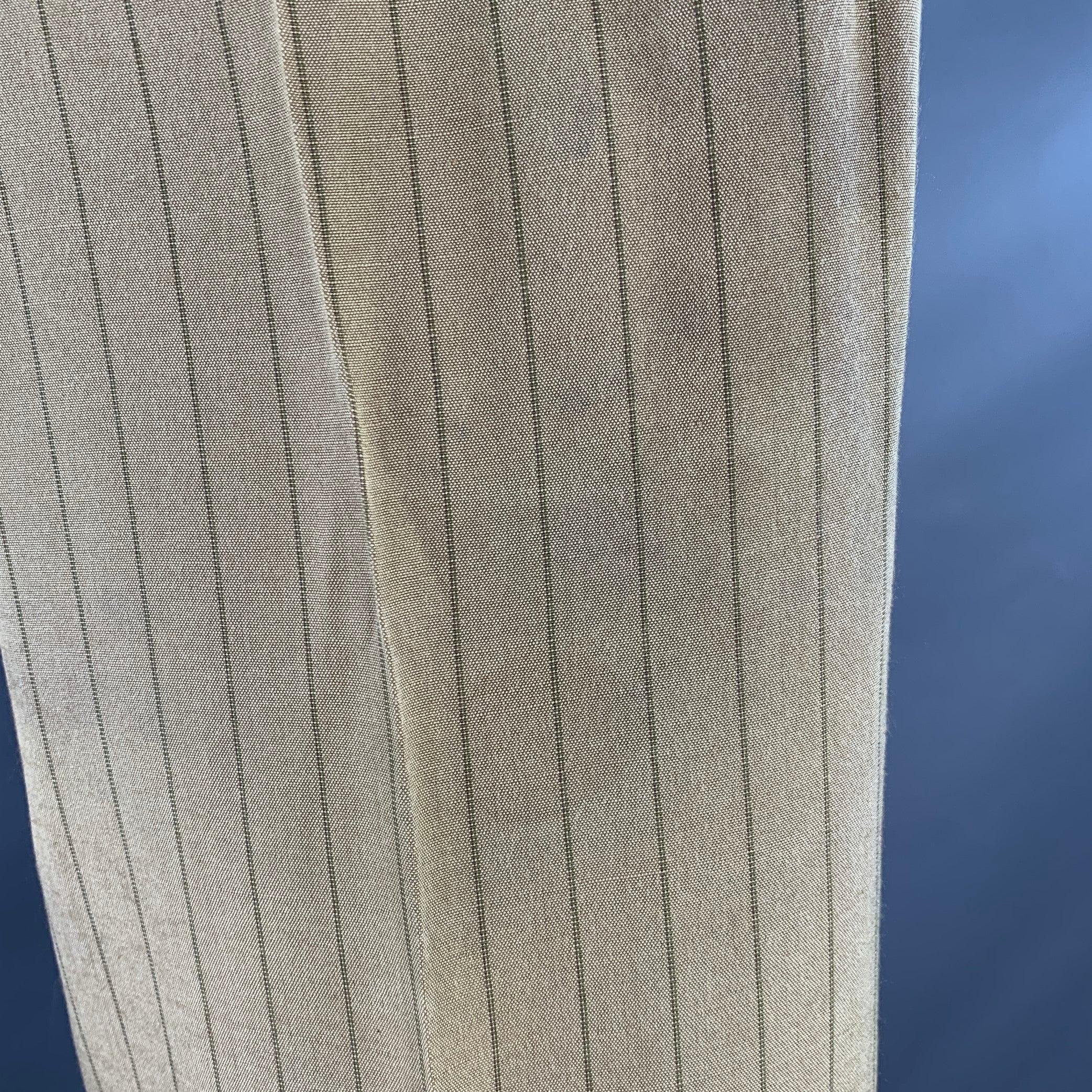 PRADA Size 32 Tan Brown Pinstripe Polyester Linen Button Fly Dress Pants For Sale 5