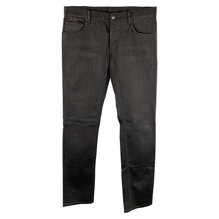 PRADA Size 33 Black Denim Button Fly Jeans at 1stDibs