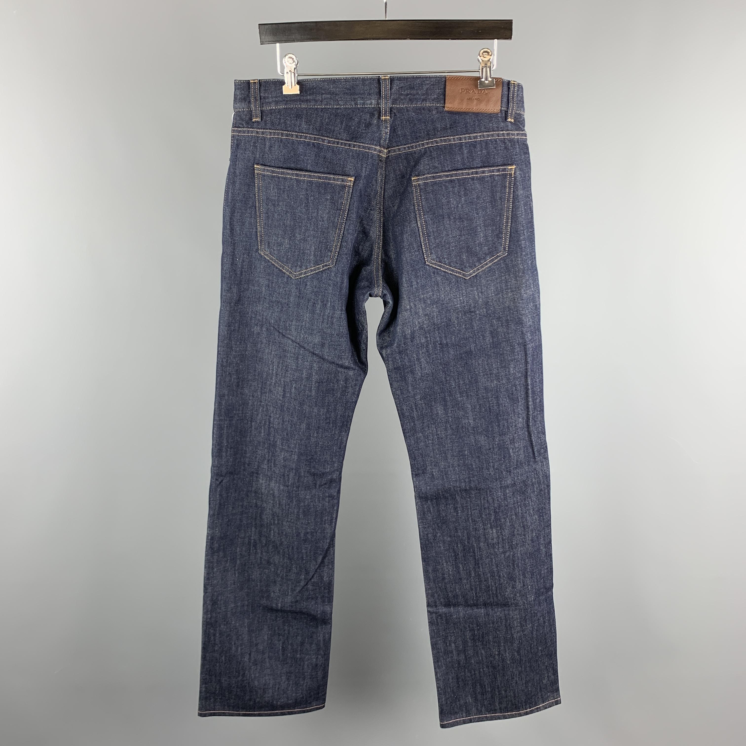 Black PRADA Size 33 Indigo Contrast Stitch Denim Button Fly Jeans