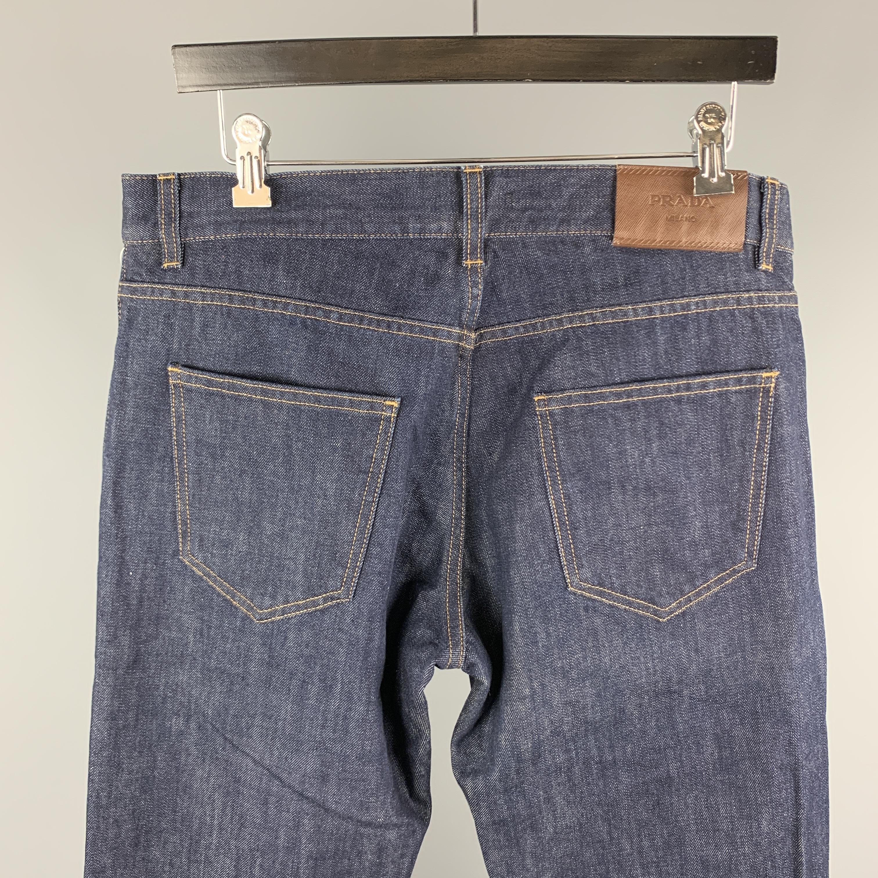 PRADA Size 33 Indigo Contrast Stitch Denim Button Fly Jeans In Excellent Condition In San Francisco, CA
