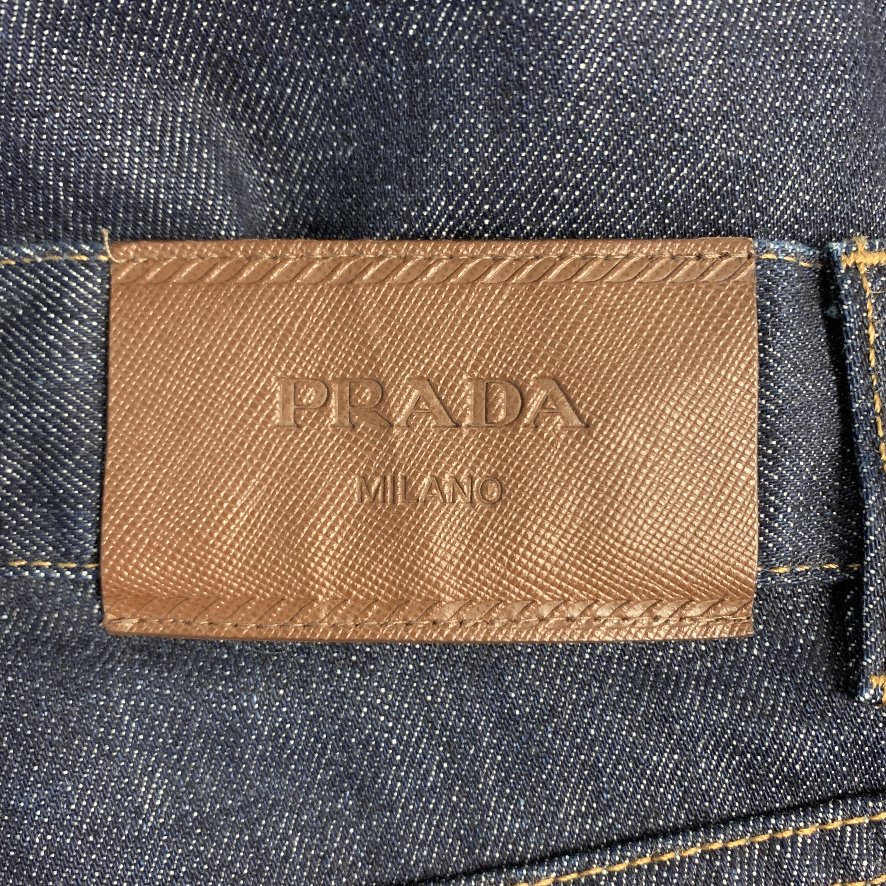 Men's PRADA Size 33 Indigo Contrast Stitch Denim Button Fly Jeans