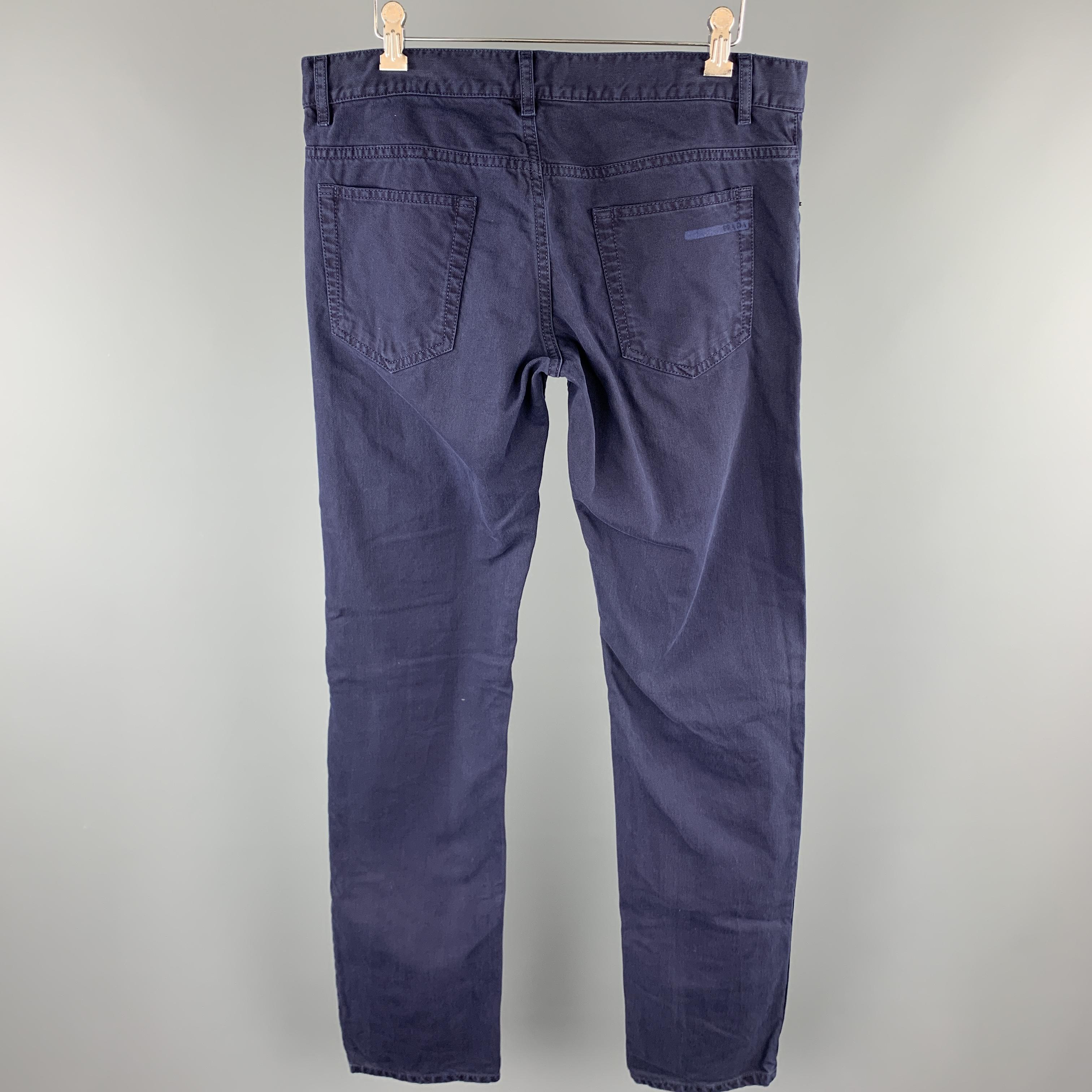 Purple PRADA Size 33 Navy Solid Cotton Jean Cut Casual Pants