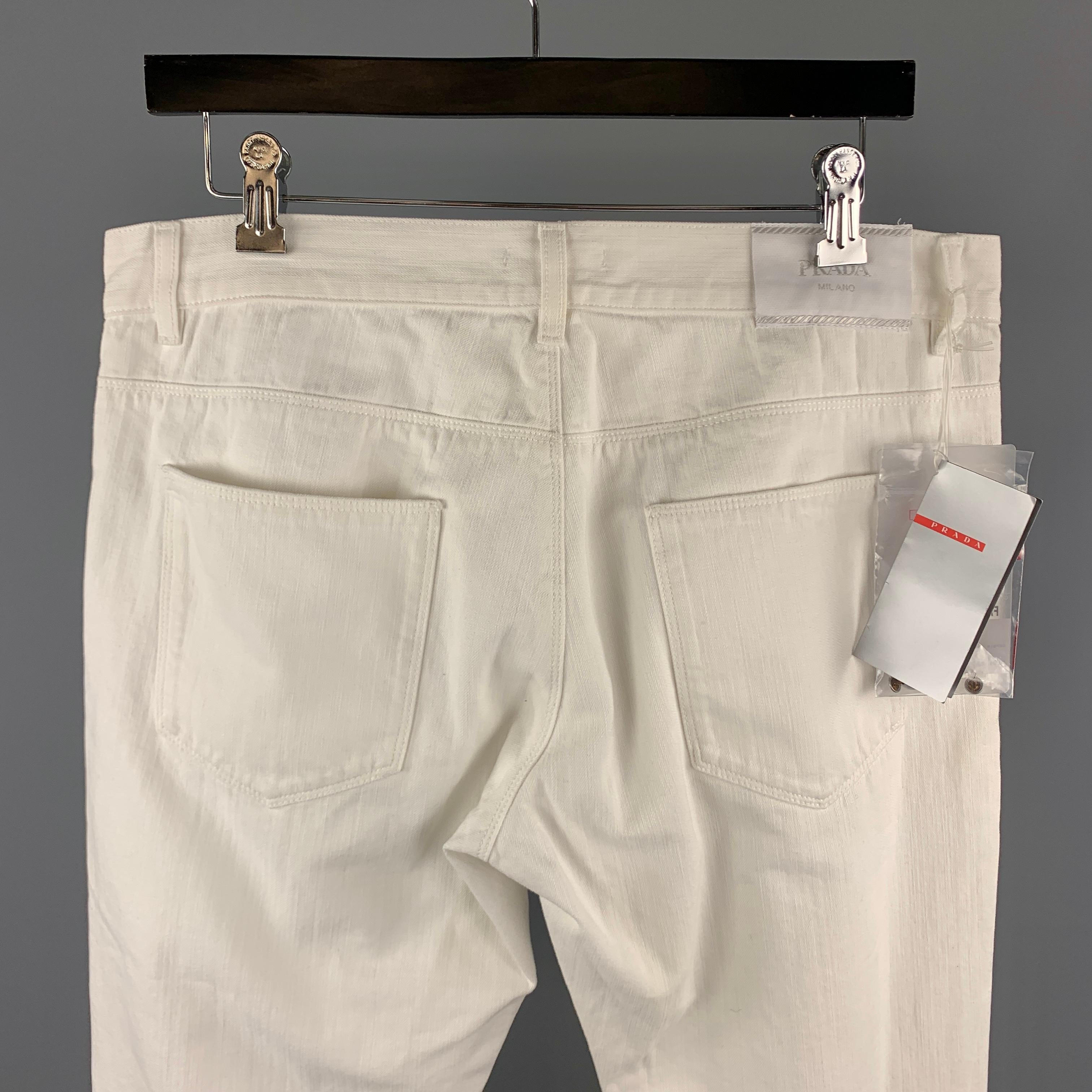 PRADA Size 33 White Solid Denim Button Fly Jeans In New Condition In San Francisco, CA