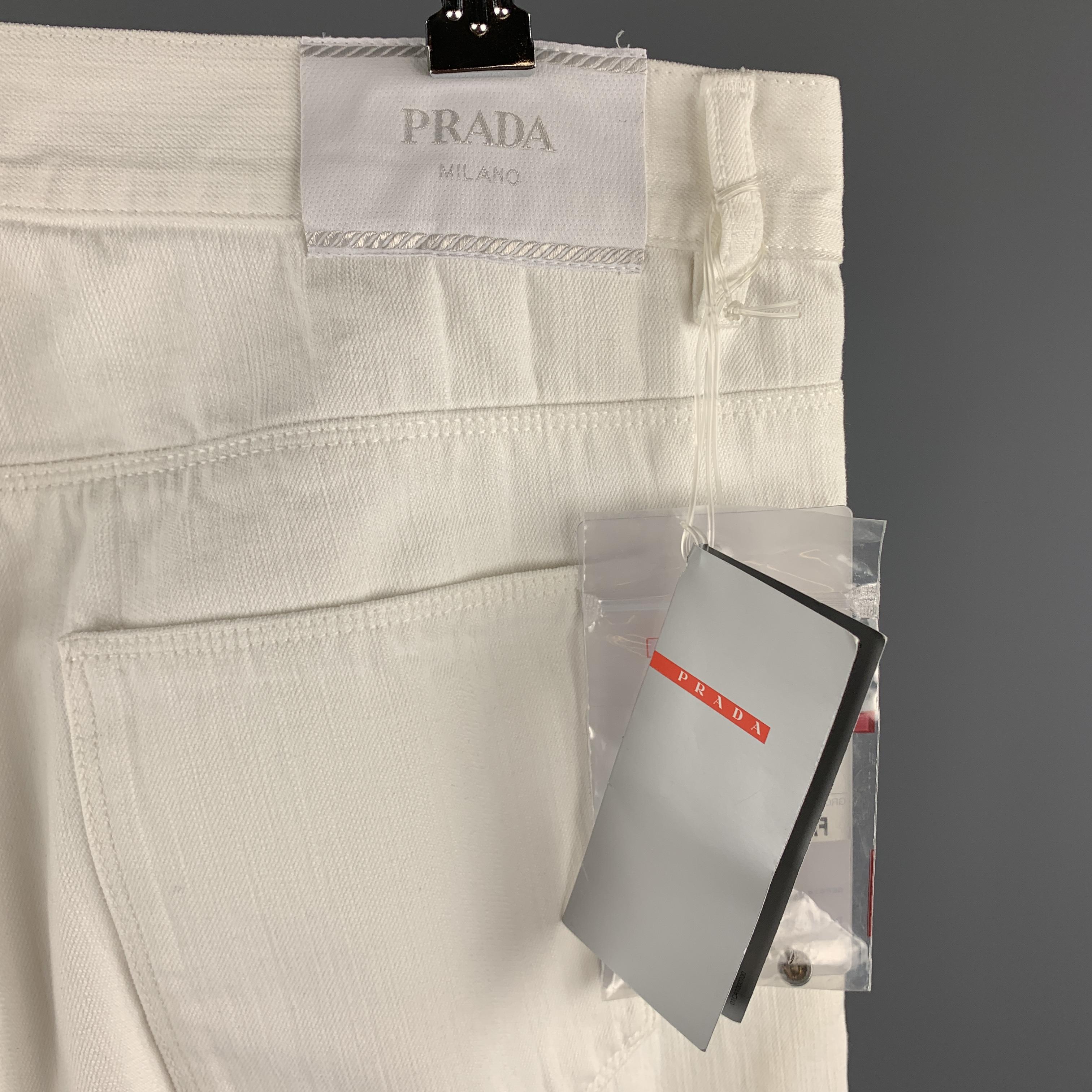 Men's PRADA Size 33 White Solid Denim Button Fly Jeans