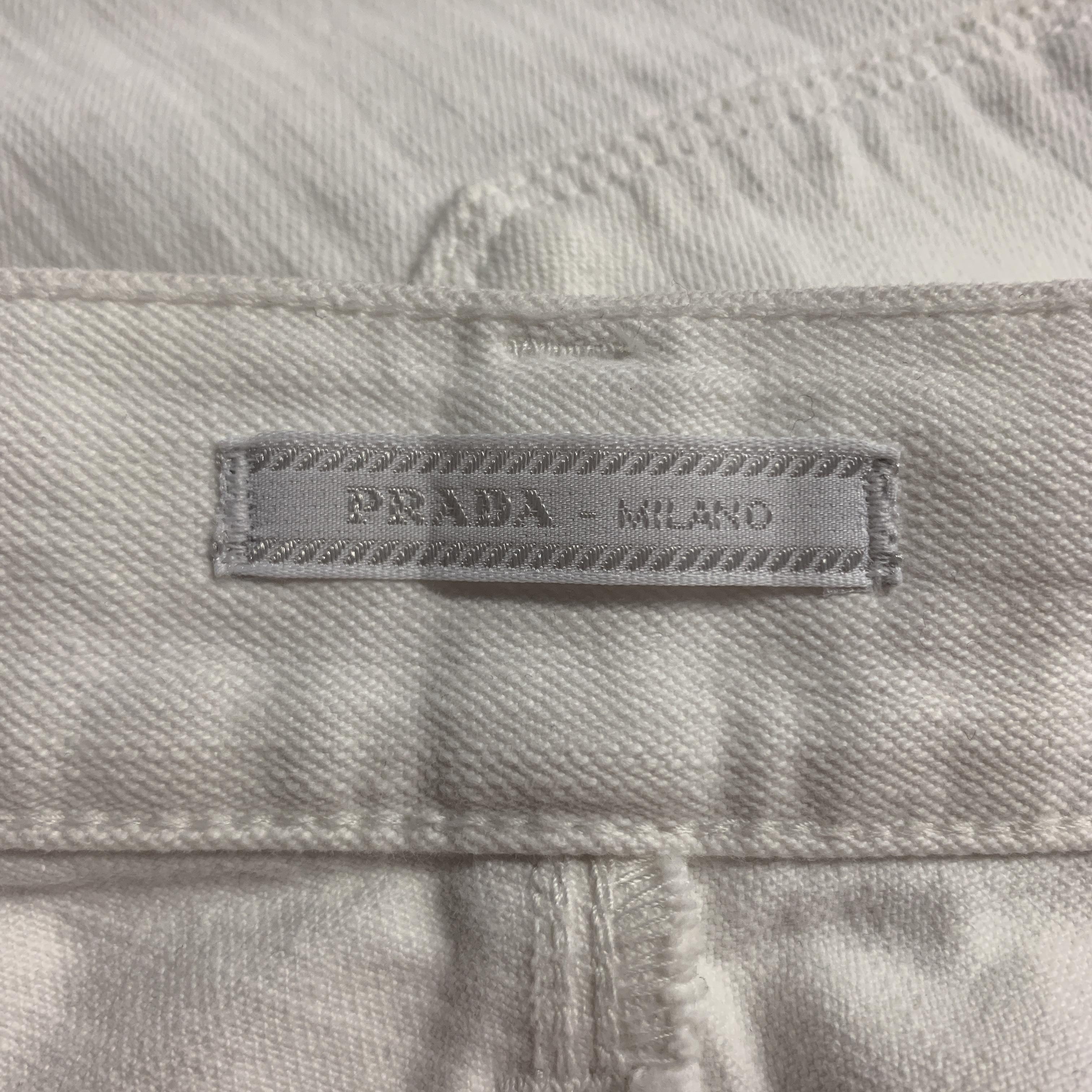 PRADA Size 33 White Solid Denim Button Fly Jeans 1