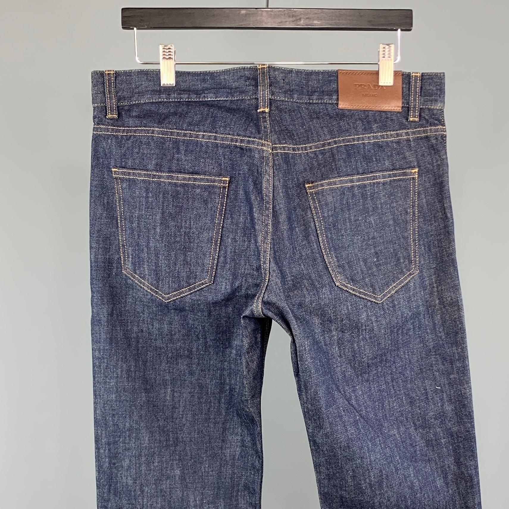 Black PRADA Size 33 x 34 Indigo Solid Cotton Button Fly Jeans