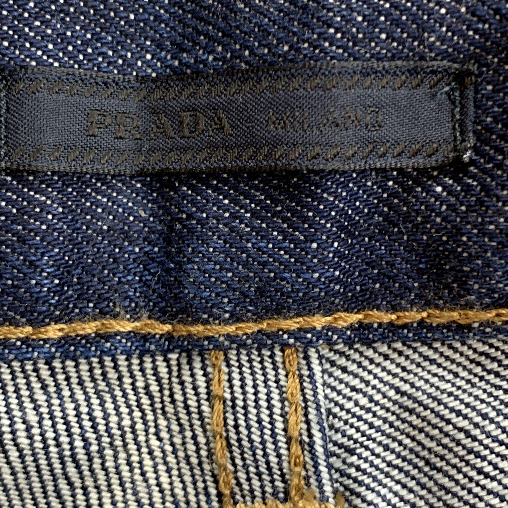 Men's PRADA Size 33 x 34 Indigo Solid Cotton Button Fly Jeans