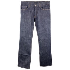 PRADA Size 33 x 34 Indigo Solid Cotton Button Fly Jeans