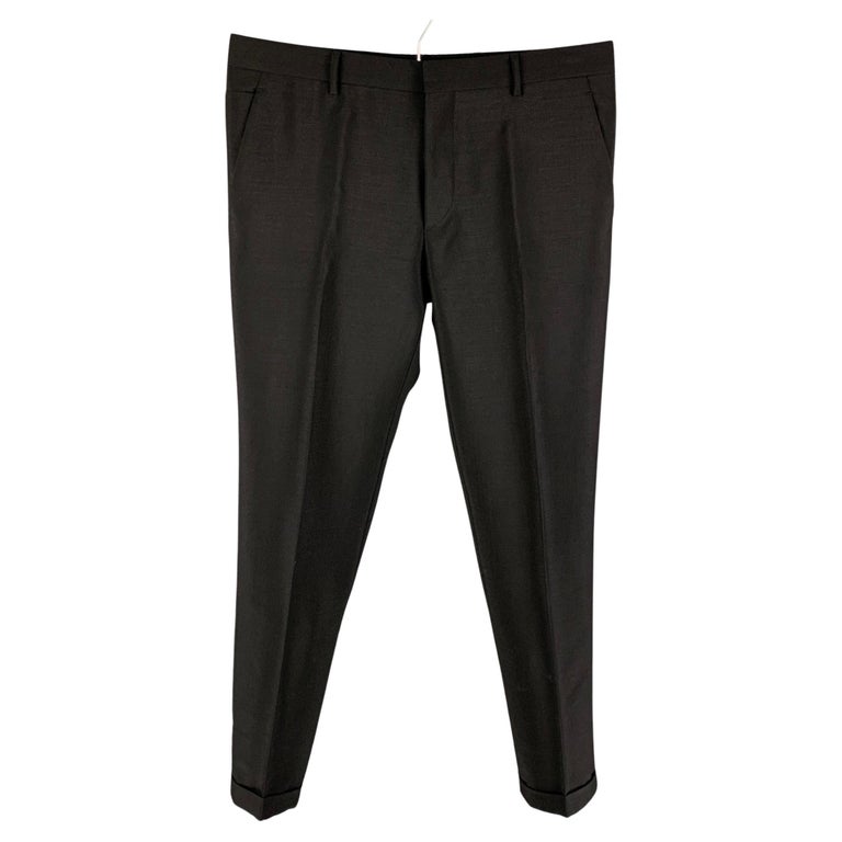 PRADA Size 34 Black Mohair Lana Wool Button Fly Dress Pants For Sale at ...