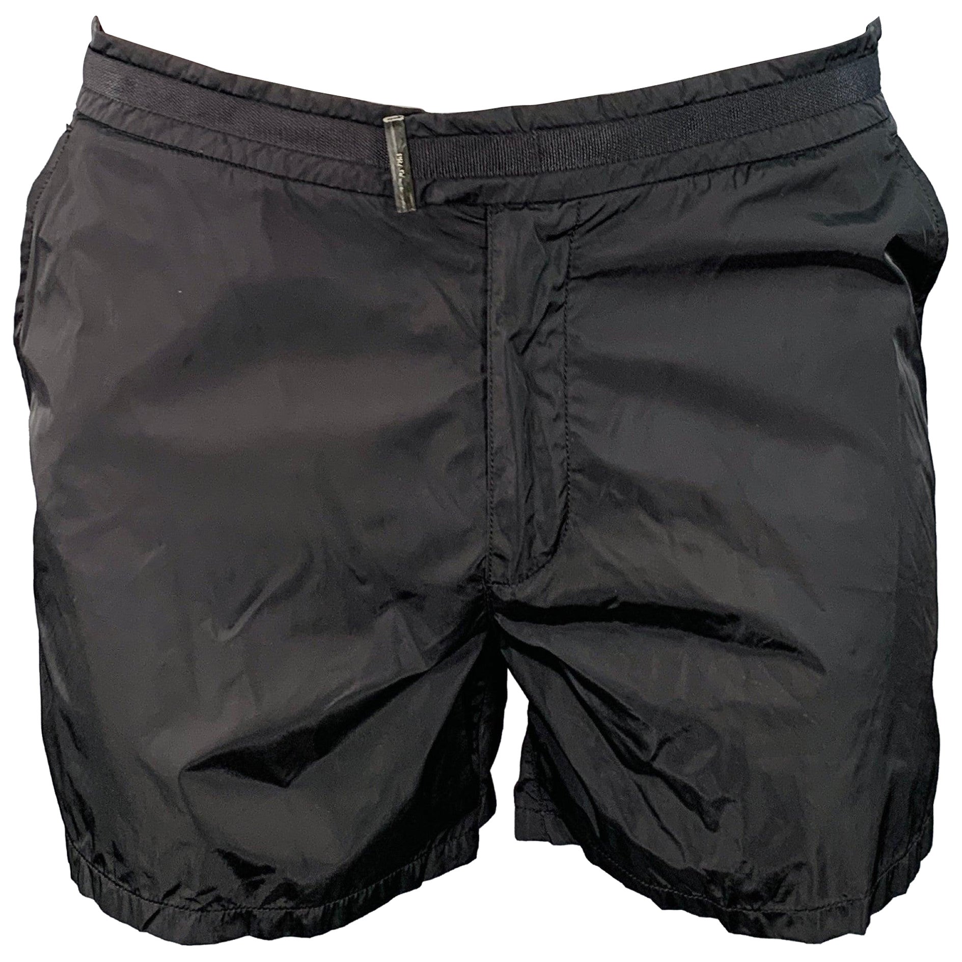 PRADA Taglia 34 Costume da bagno in nylon nero foderato di rete con zip e moschettone