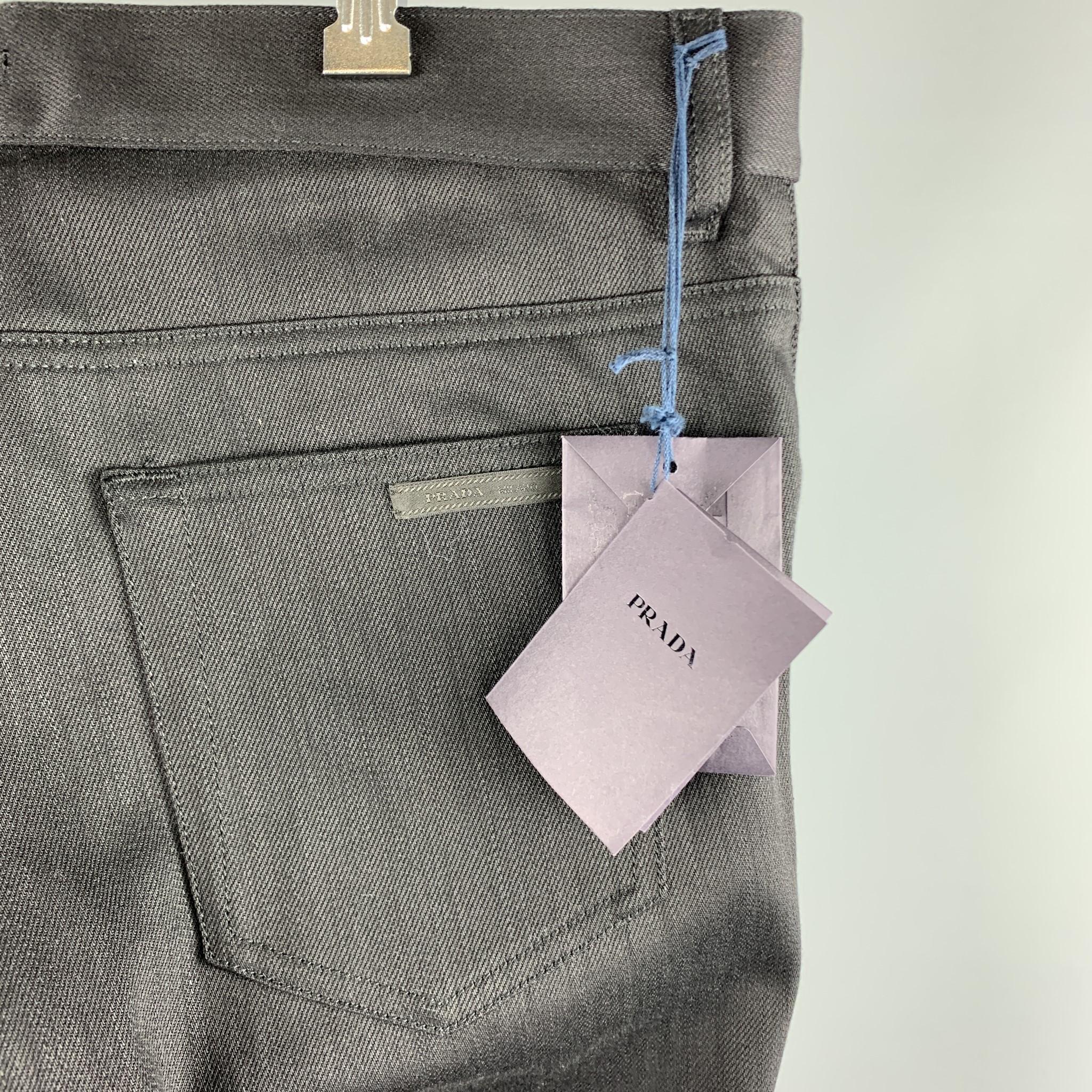 PRADA Size 34 Black Solid Cotton / Polyurethane Button Fly Jeans In New Condition In San Francisco, CA