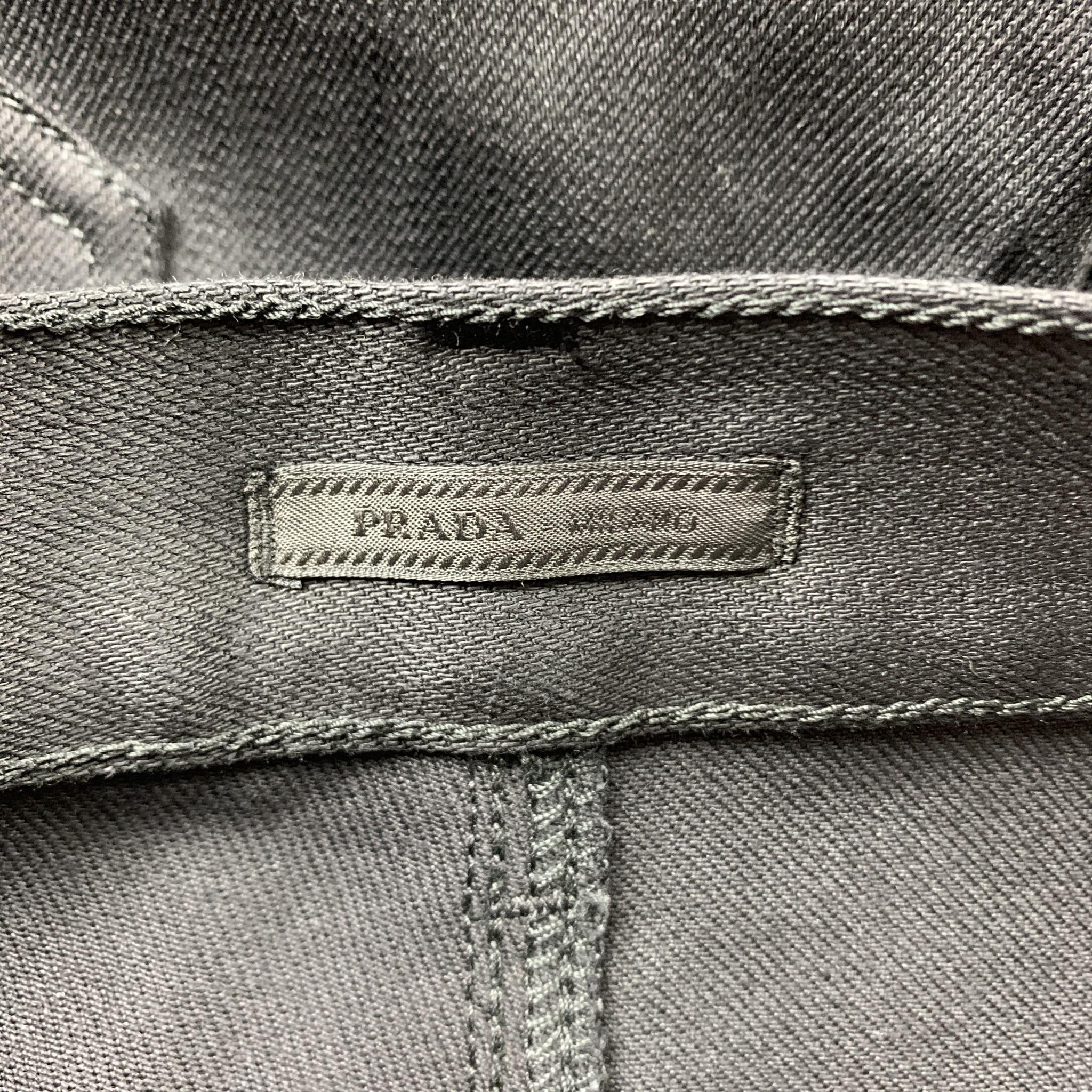 Men's PRADA Size 34 Black Solid Cotton / Polyurethane Button Fly Jeans