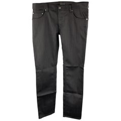 PRADA Size 34 Black Solid Cotton / Polyurethane Button Fly Jeans