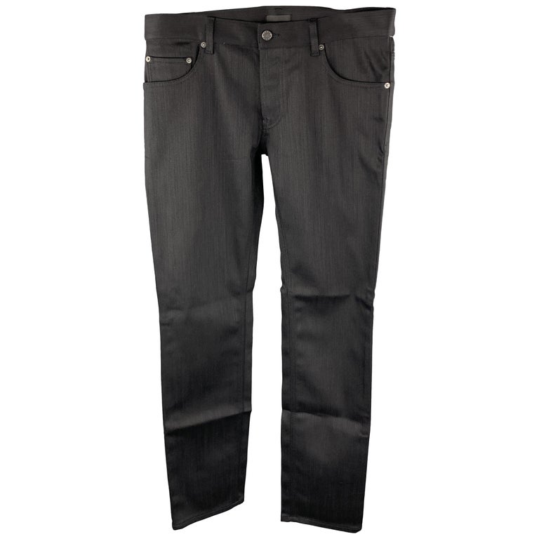 PRADA Size 34 Black Solid Cotton / Polyurethane Button Fly Jeans at ...