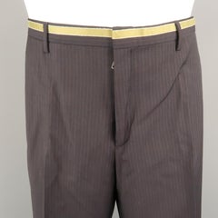 PRADA Size 34 Black Stripe Wool 32 Flat Front Dress Pants