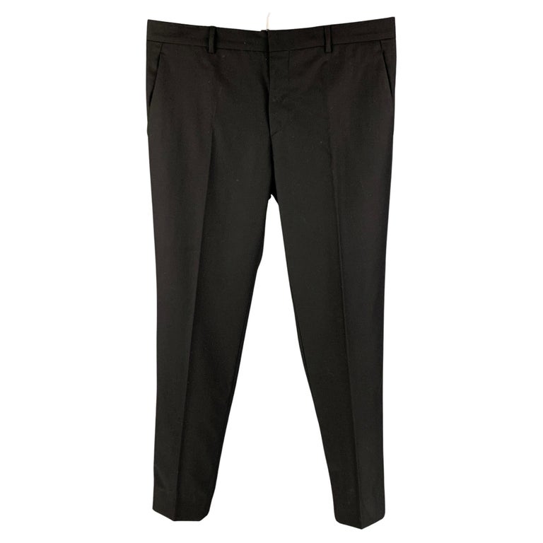 PRADA Size 34 Black Virgin Wool Button Fly Dress Pants For Sale at 1stDibs