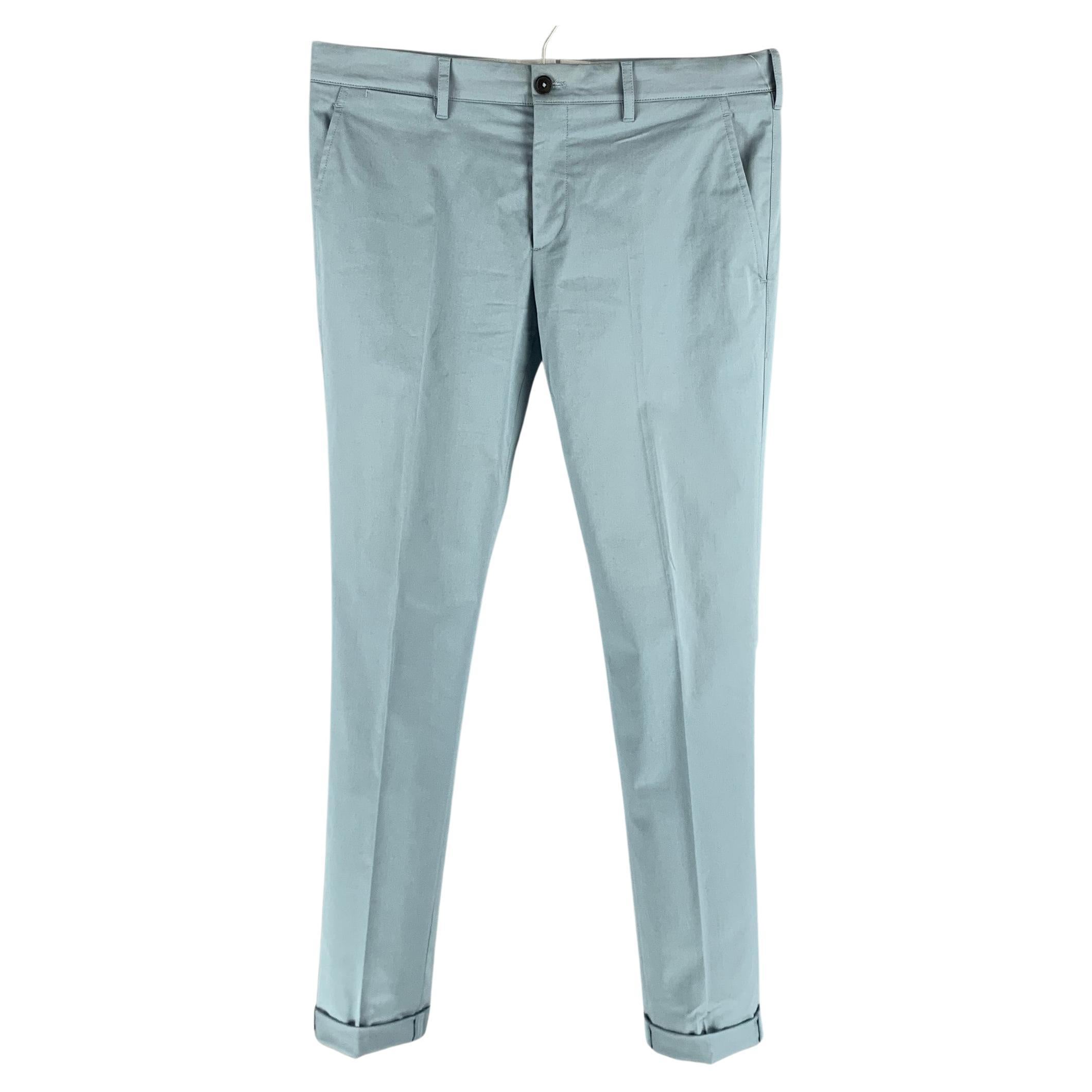 PRADA Size 34 Blue Solid Cotton Elastane Zip Fly Dress Pants
