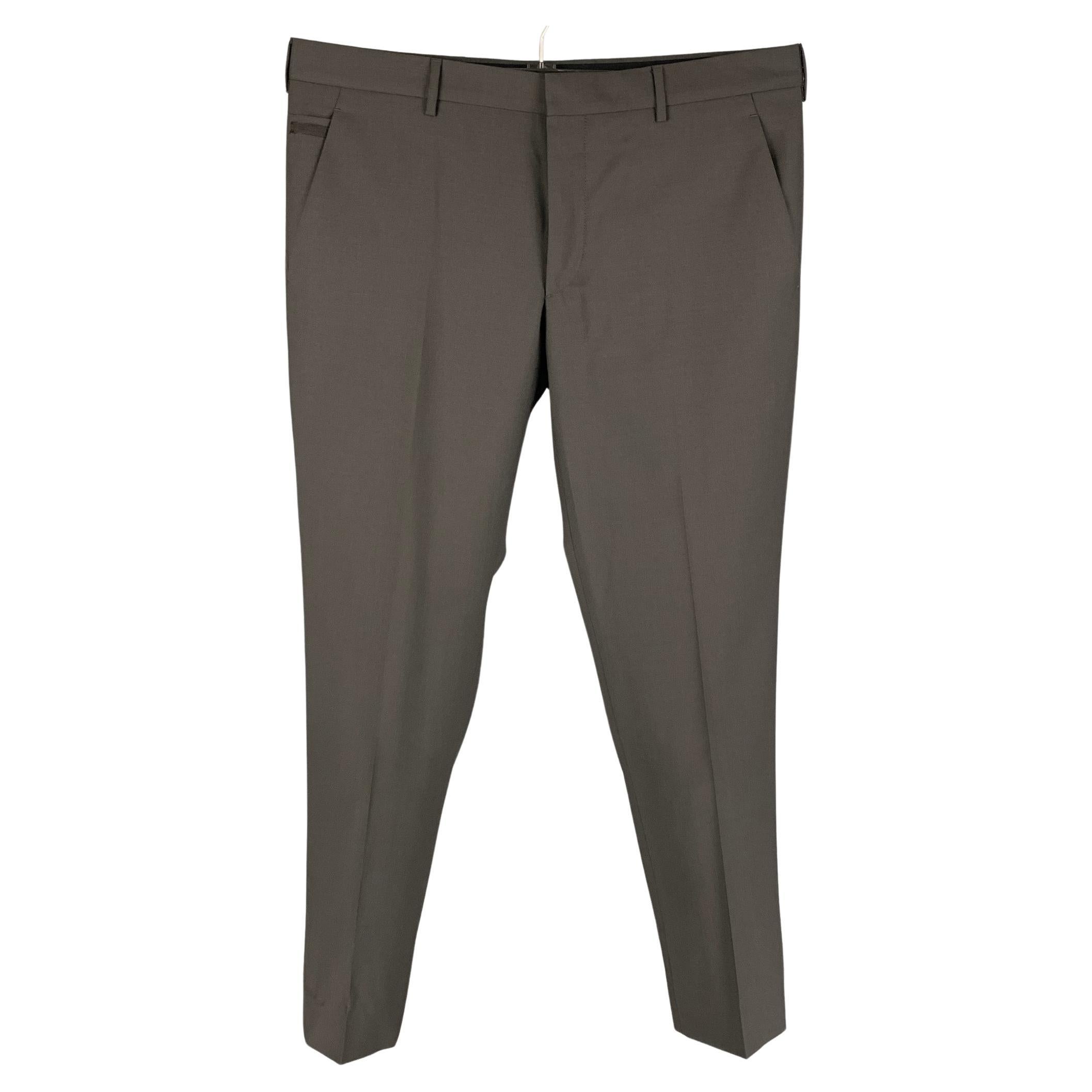 PRADA Size 34 Charcoal Wool Mohair Flat Dress Pants