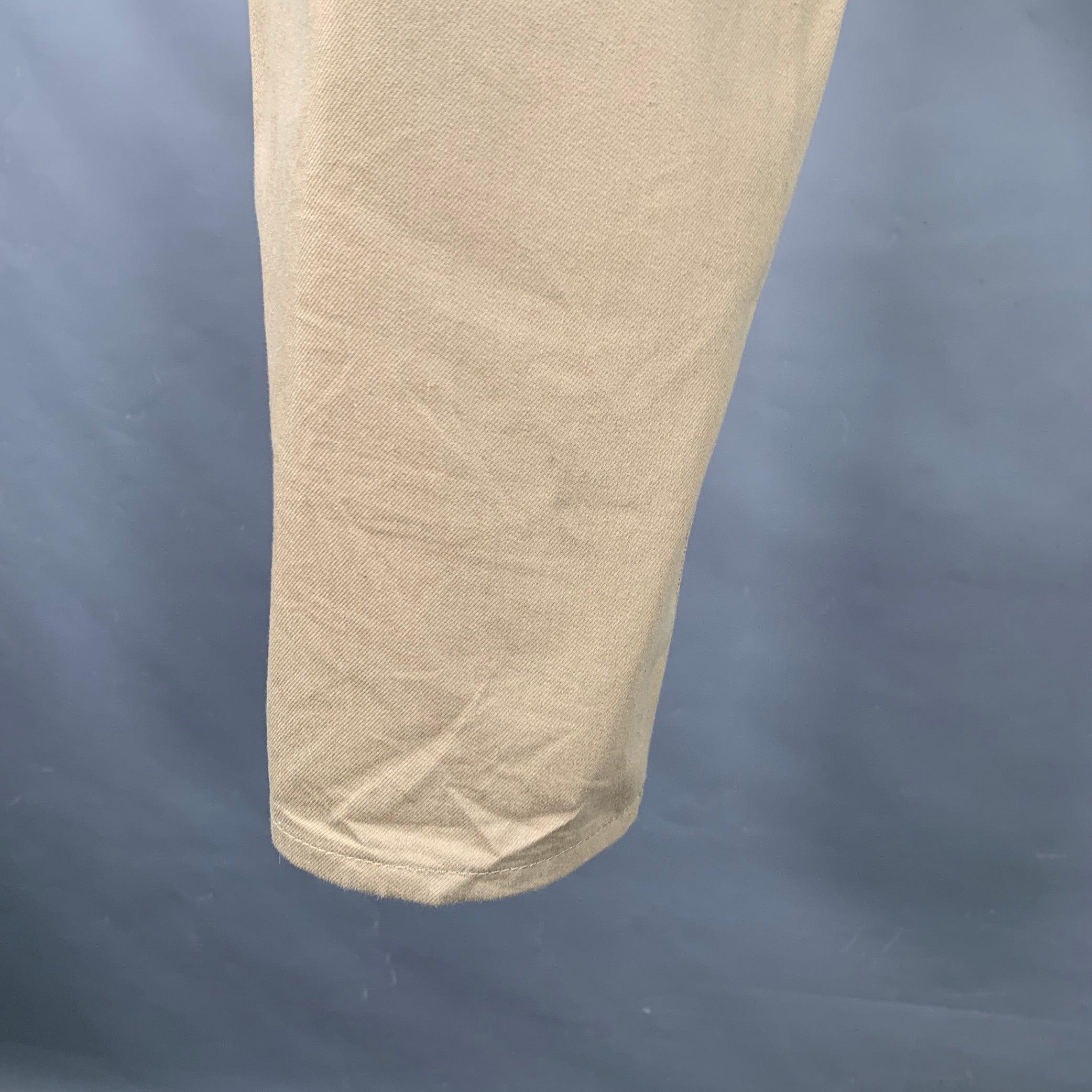 PRADA Taglia 34 Jeans in Twill di Cotone Khaki dal taglio classico con bottoni e moschettoni in vendita 1
