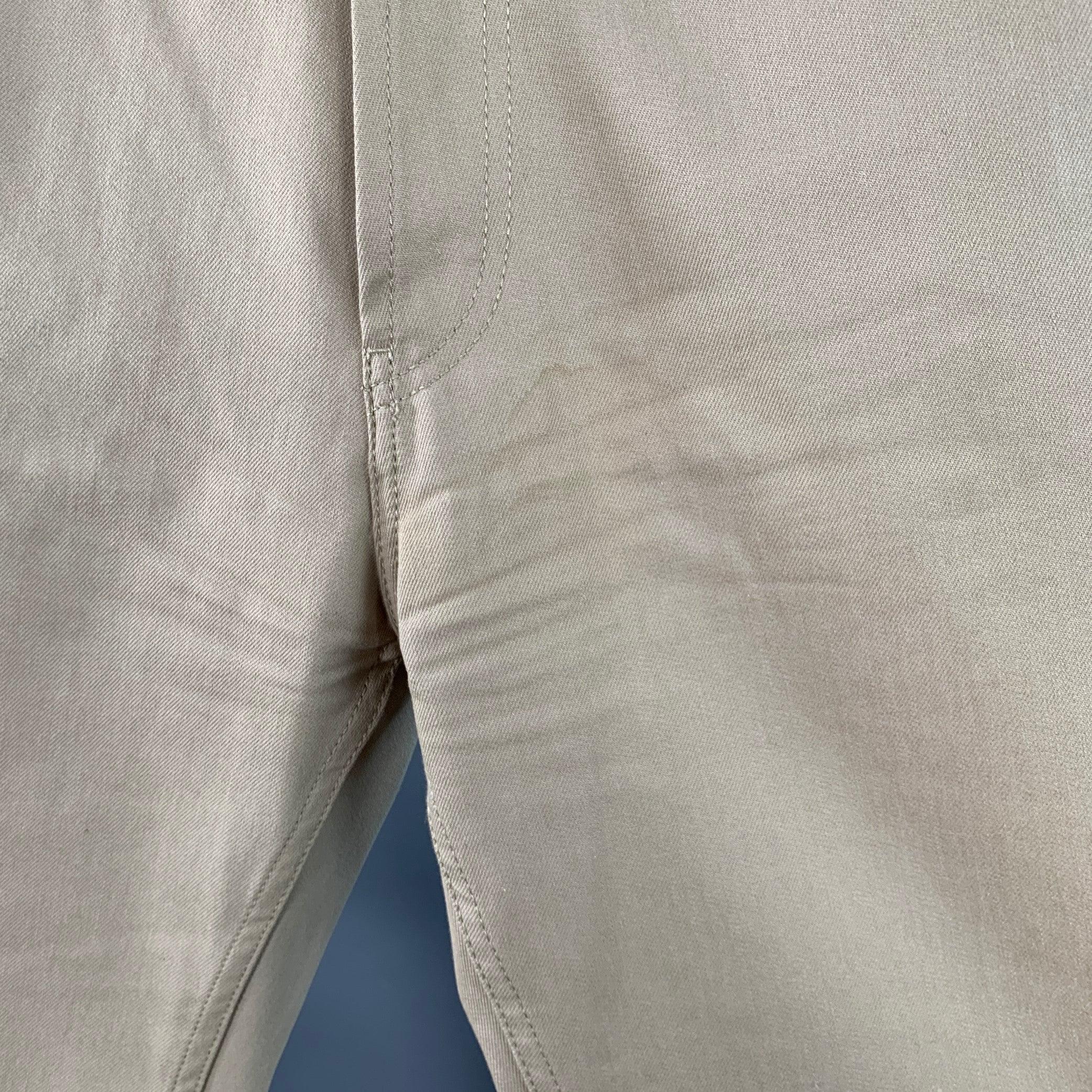 PRADA Taglia 34 Jeans in Twill di Cotone Khaki dal taglio classico con bottoni e moschettoni in vendita 3