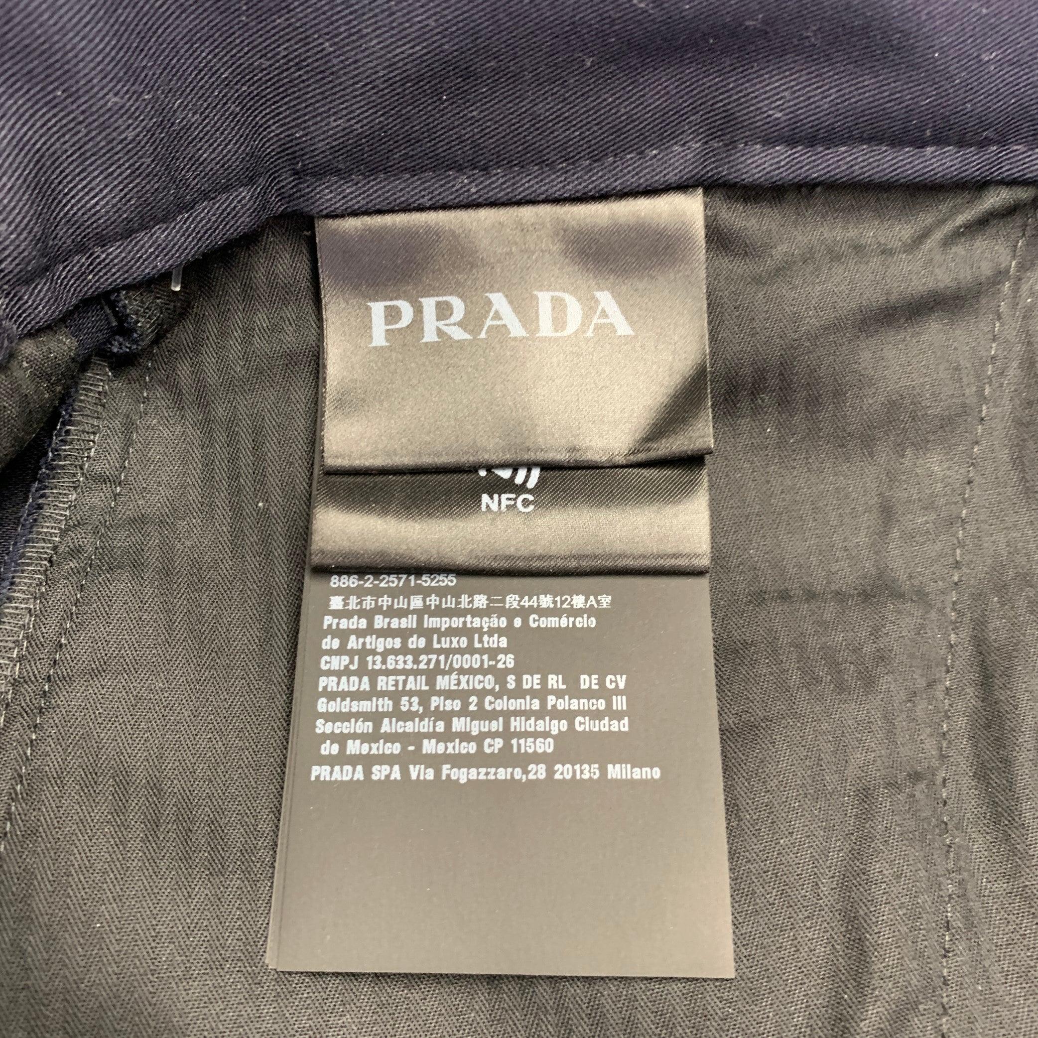 PRADA Size 34 Navy Cotton Twill Elastic Cuffs Casual Pants In Excellent Condition For Sale In San Francisco, CA