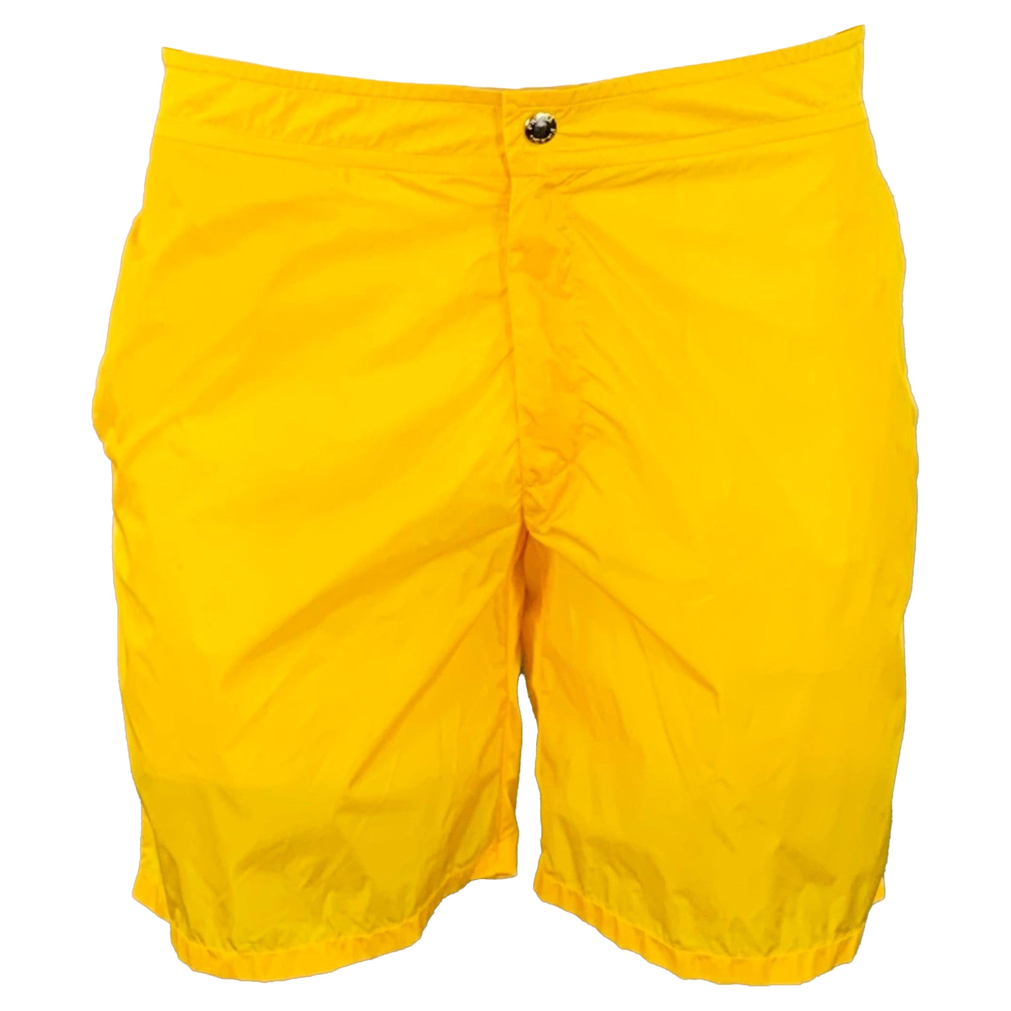 PRADA Taglia 34 Giallo Nylon Fronte Piatto Mesh Foderato Zip Fly Costume da Bagno in vendita