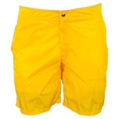 PRADA Taglia 34 Giallo Nylon Fronte Piatto Mesh Foderato Zip Fly Costume da Bagno