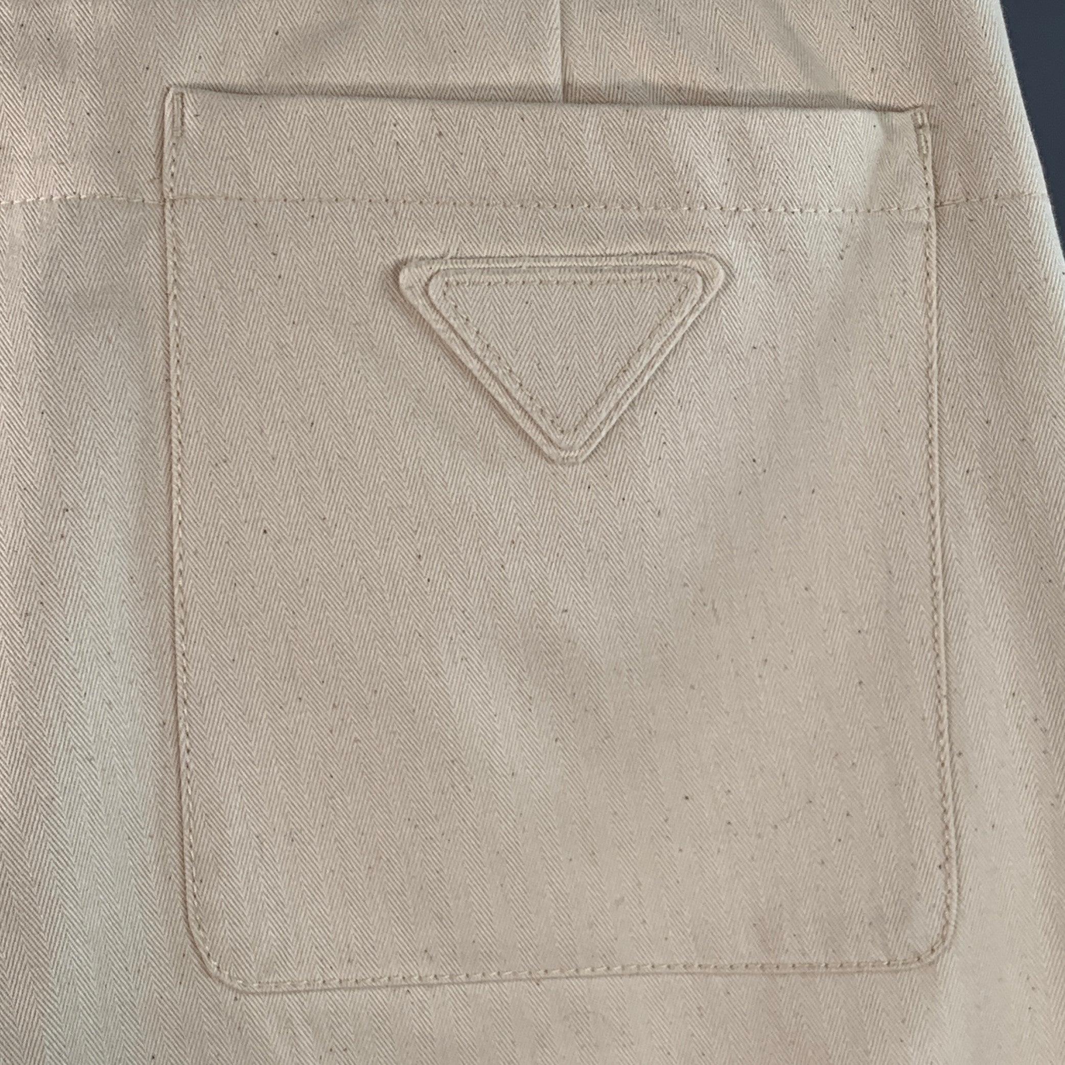 Men's PRADA Size 36 Beige Cotton Herringbone Tapered Elastic Cuffs Zip Fly Casual Pants For Sale