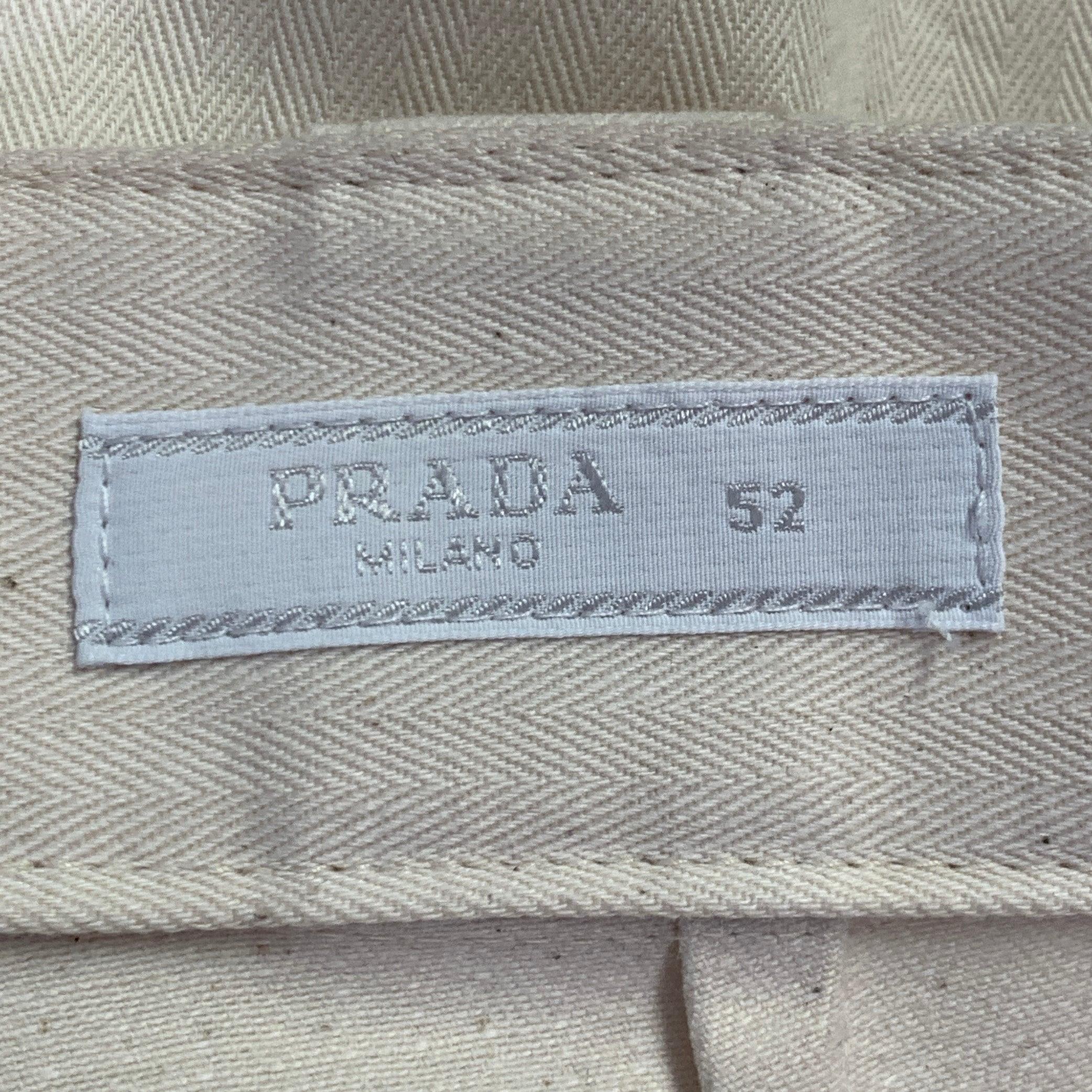PRADA Size 36 Beige Cotton Herringbone Tapered Elastic Cuffs Zip Fly Casual Pants For Sale 2