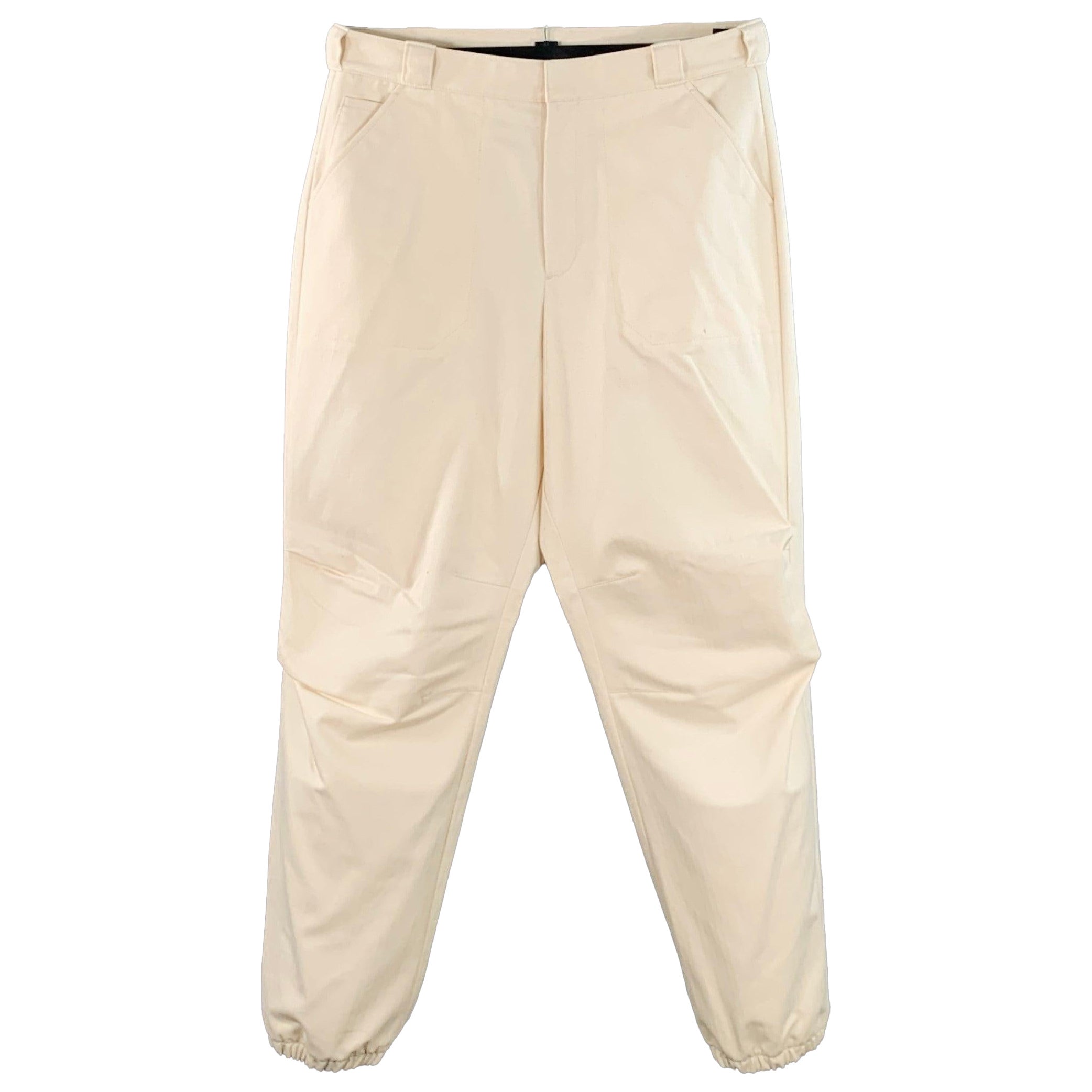 PRADA Taglia 36 Beige Cotone Spina di Pesce Polsini Elasticizzati Zip Fly Pantaloni Casual