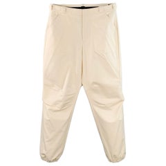 PRADA Taille 36 Pantalon décontracté en coton beige à chevrons avec poignets élastiques et braguette zippée