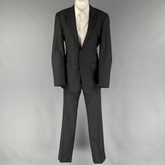 PRADA Size 36 Black Charcoal Virgin Wool Silk Notch Lapel Suit