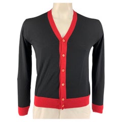 PRADA Größe 36 Schwarz Roter Farbblock-Strickjacke mit V-Ausschnitt aus Wolle