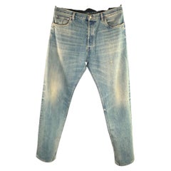 PRADA Size 36 Blue Indigo Distressed Selvedge Denim Button Fly Jeans