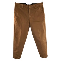 Pantalon décontracté PRADA en coton marron, taille 36, avec braguette à fermeture éclair