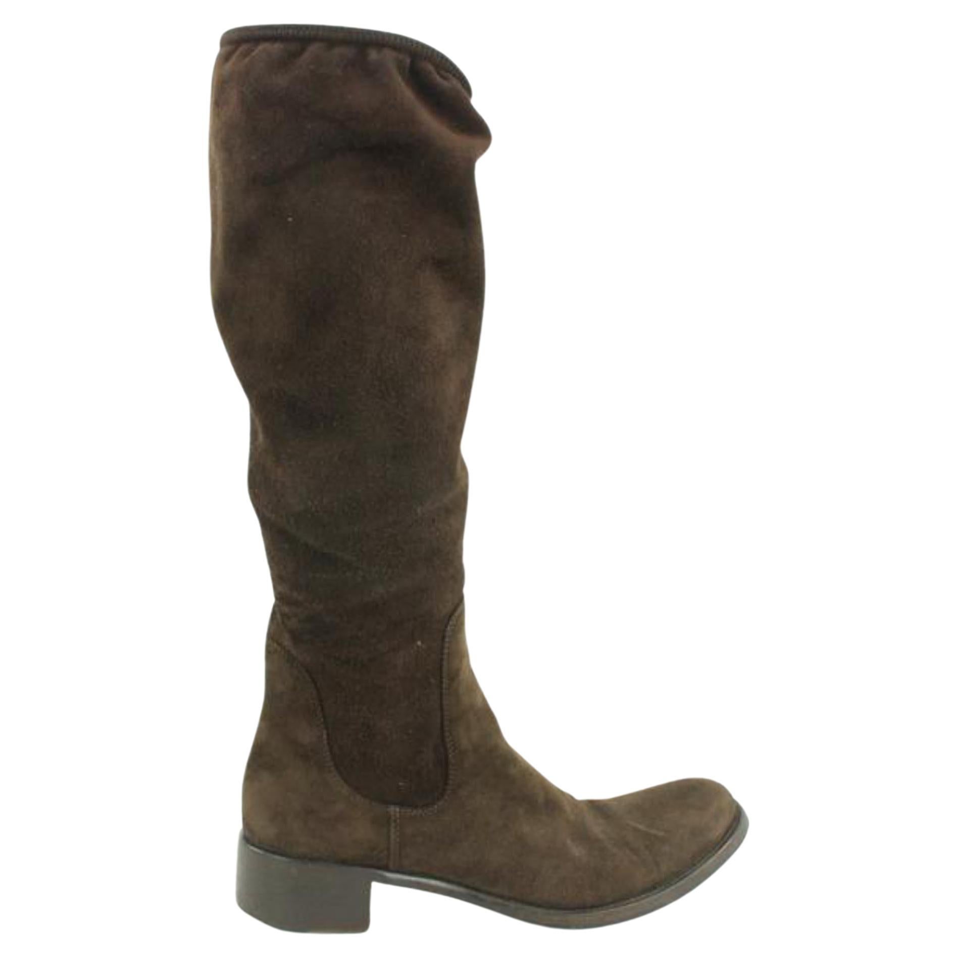 Prada Taille 36 Brown Suede High Boots 110p60 en vente