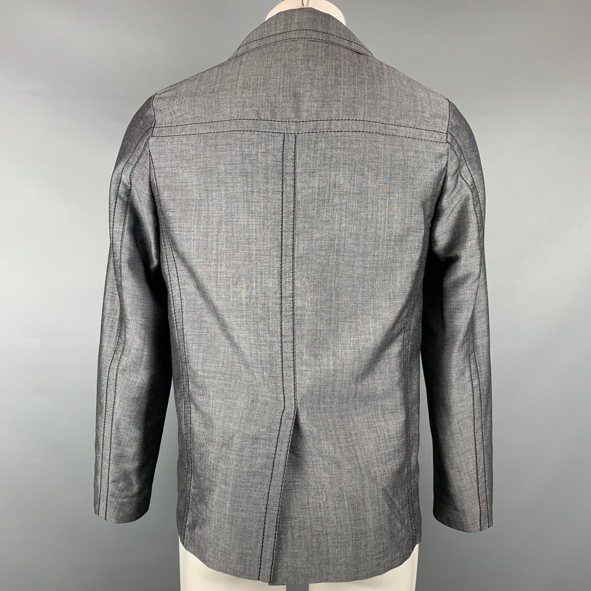 PRADA Size 36 Dark Gray Contrast Stitch Mohair / Wool Jacket In Good Condition For Sale In San Francisco, CA