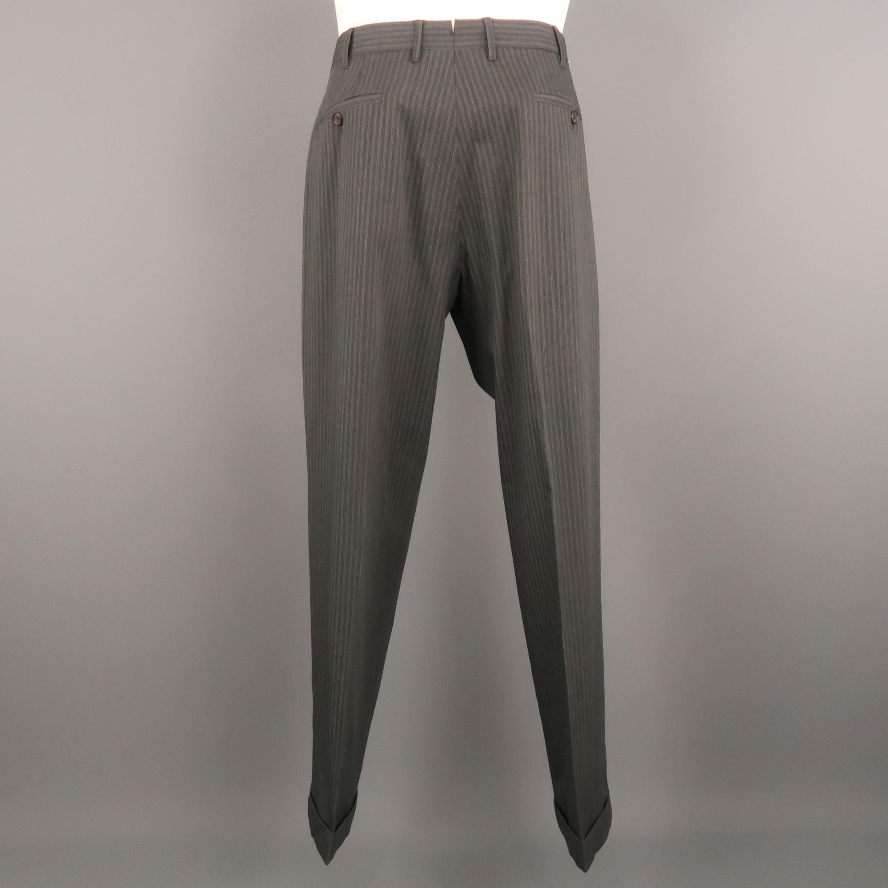 PRADA Size 36 Gray Stripe Wool Blend 31 Button Fly Dress Pants In Excellent Condition In San Francisco, CA