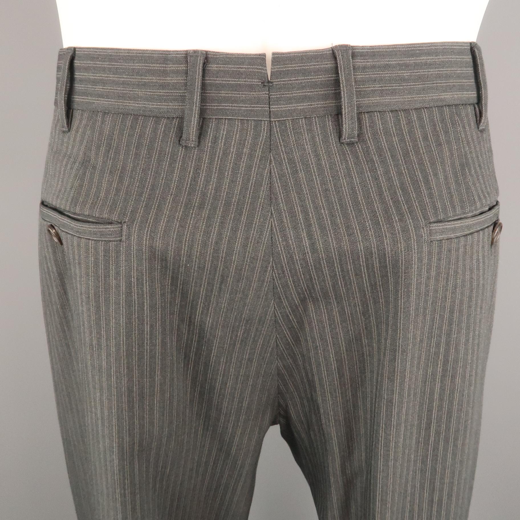 Men's PRADA Size 36 Gray Stripe Wool Blend 31 Button Fly Dress Pants