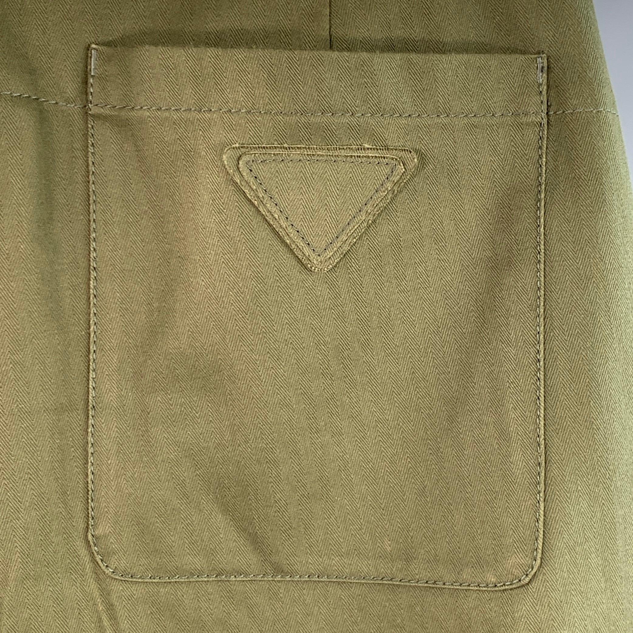 Marron PRADA Taille 36 Vert Olive Coton fuselé Poignets élastiques Fermeture éclair Pantalon décontracté en vente