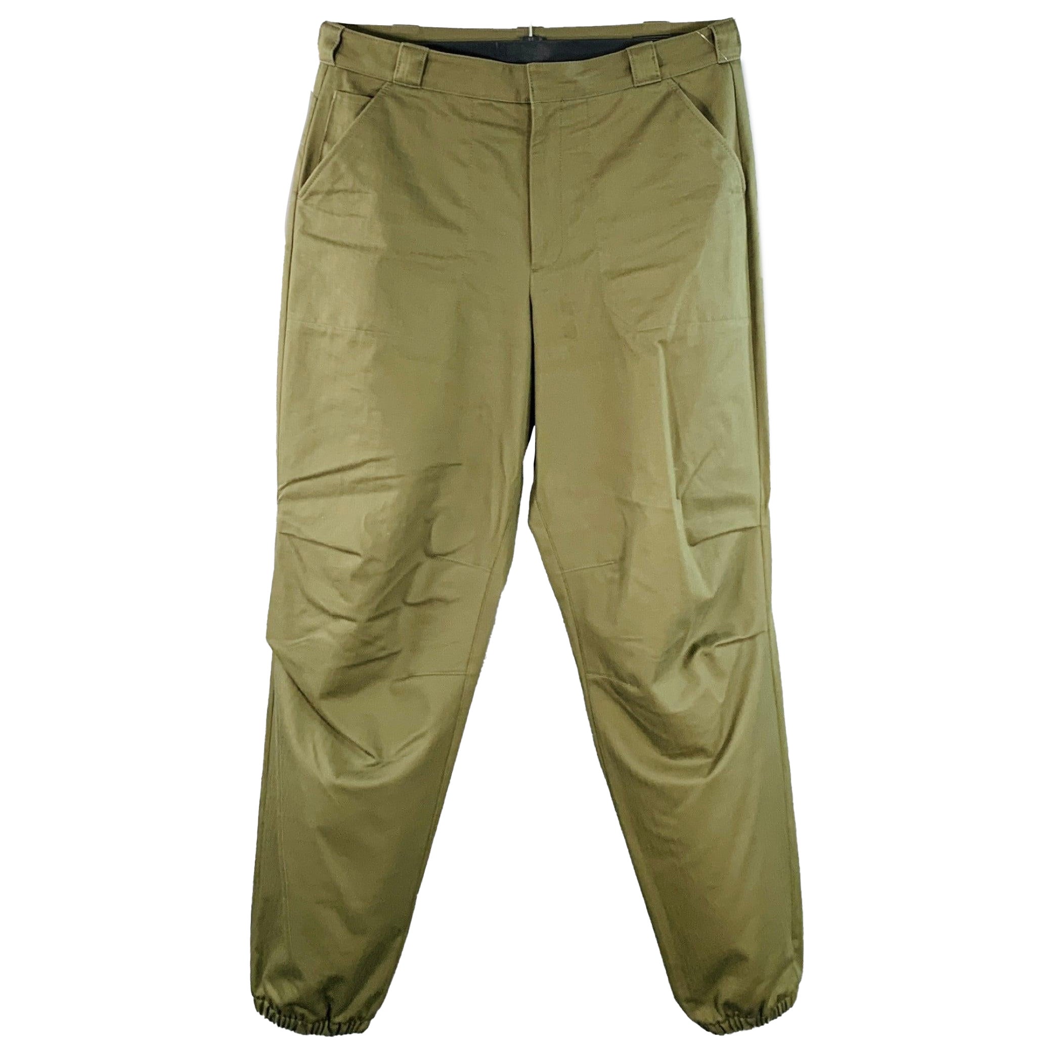 PRADA Taglia 36 Cotone Verde Oliva Polsini Elasticizzati Zip Fly Pantaloni Casual