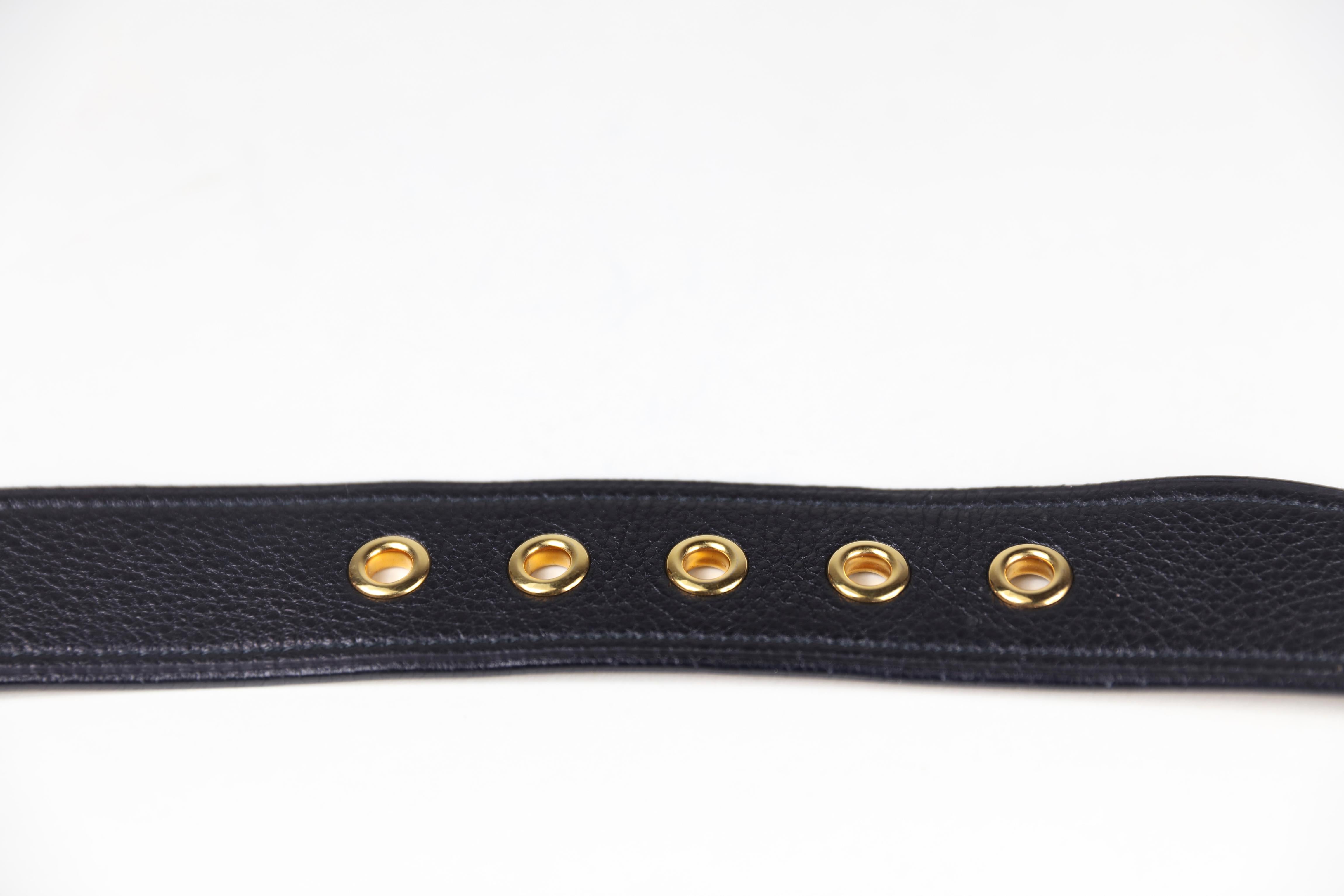 Black Prada Size 36 Leather Belt with Gold Hardware
