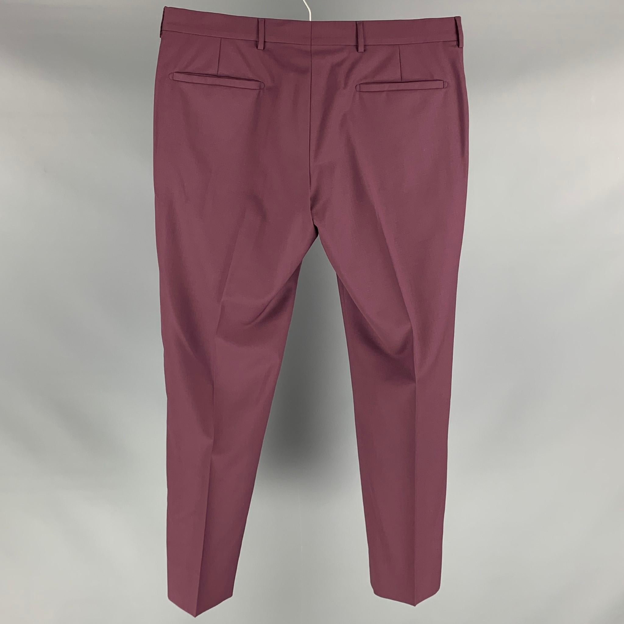 Brown PRADA Size 36 Purple Solid Wool Mohair Zip Fly Dress Pants
