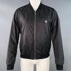 PRADA Size 38 Black Reversible Lambskin Leather Nylon Bomber Jacket