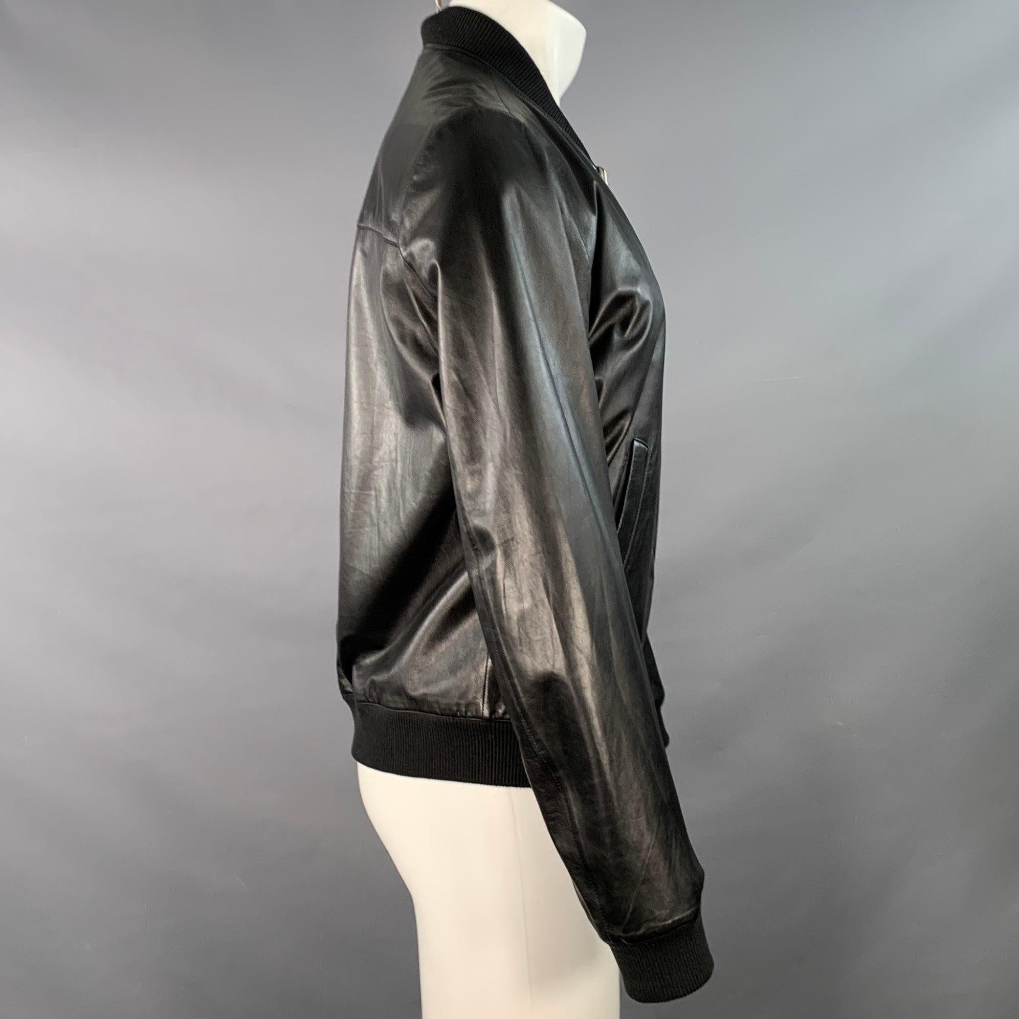 Men's PRADA Size 38 Black Reversible Lambskin Leather Nylon Bomber Jacket For Sale